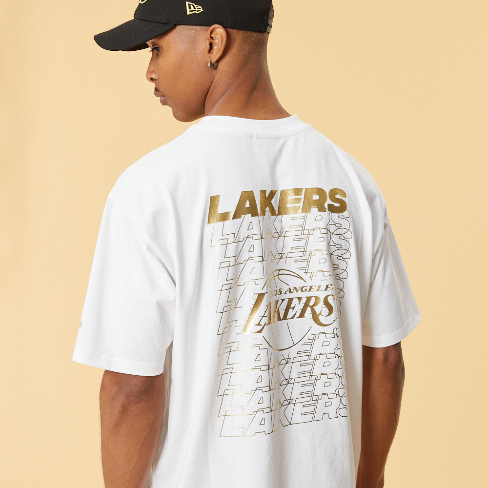 NEW ERA T-Shirt LA Lakers Stampa Metallizzata Bianca